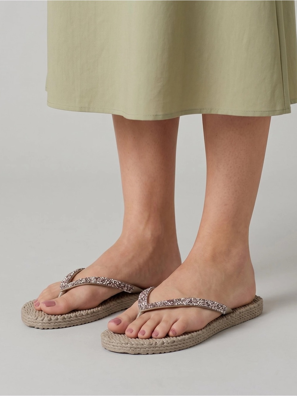 Ilse Jacobsen Sz 9 Cheerful Flip Flops Silver Rhinestones